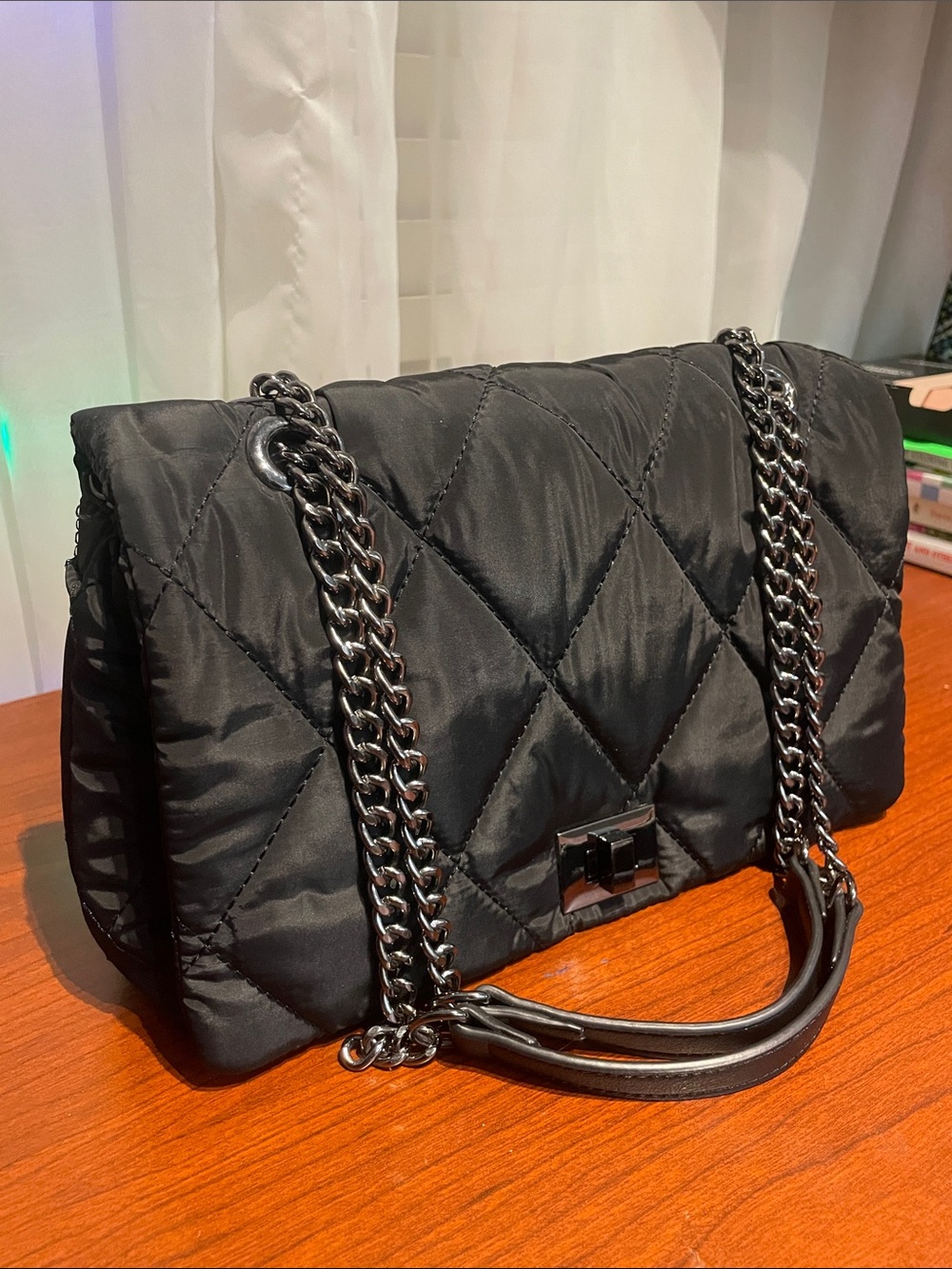 INC EUC Quilted Chain-Handle Shoulder Bag - Black - Picture 3 of 13